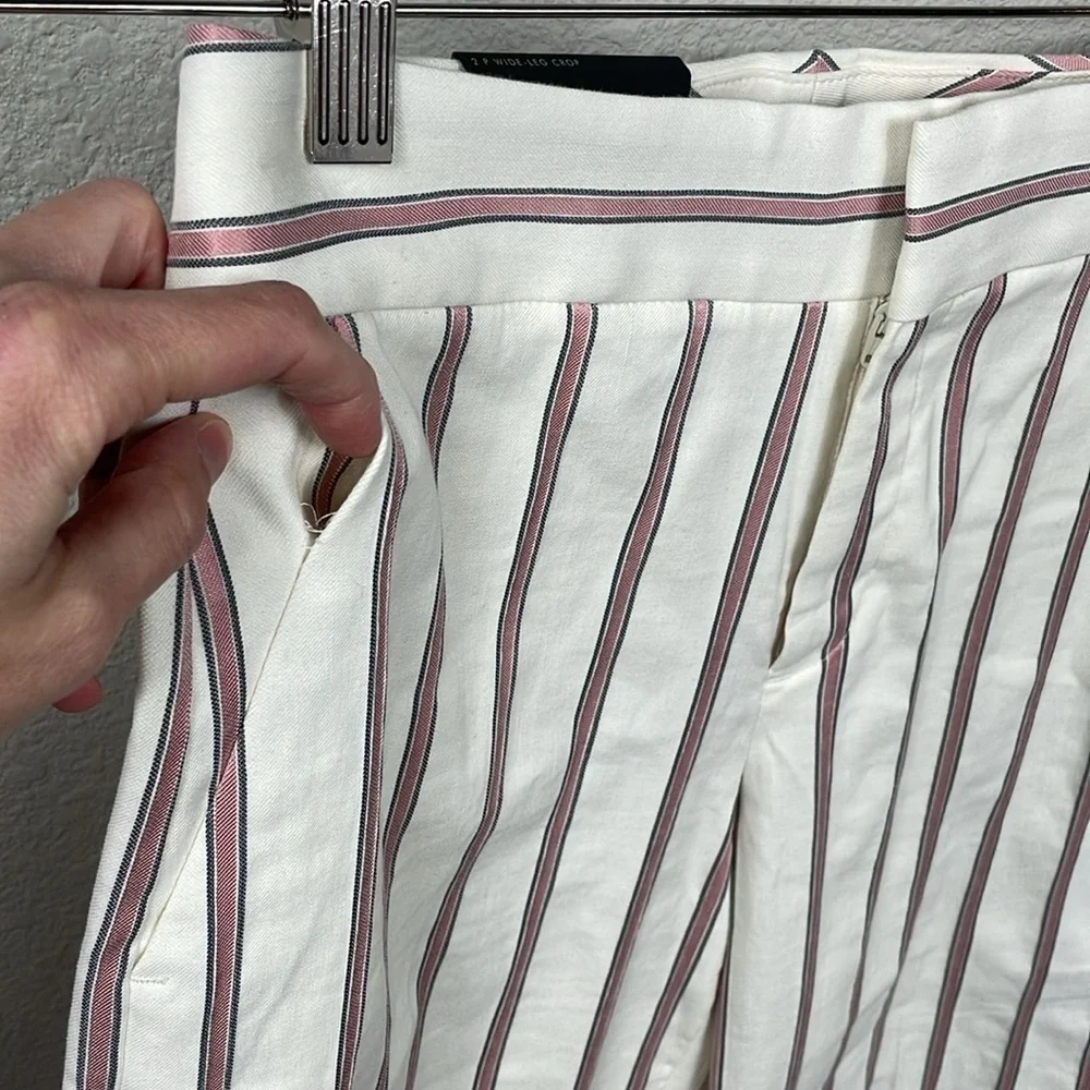 NWT Banana Republic High Rise Wide Leg Crop Pants Linen Blend White Red Stripe